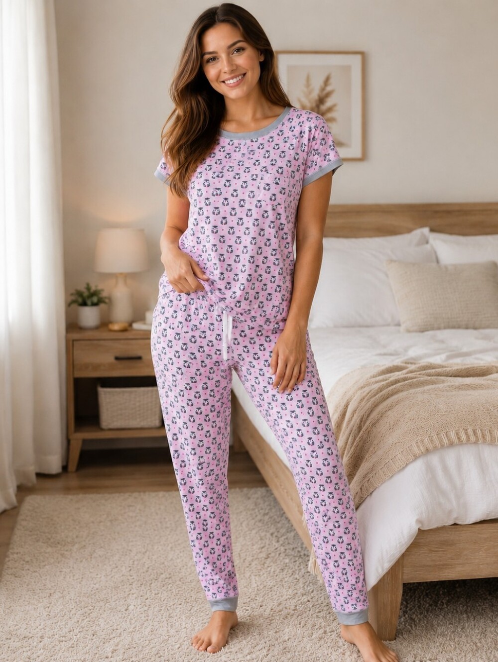 Kensie Pink Owl Print 2-Piece Pajama Set NWT Women’s Size Small Cozy